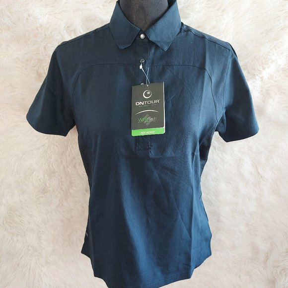 OnTour Web Tech Women's Navy Blue 5 Buttons Polo Short Sleeve Shirt Size S - Picture 1 of 10